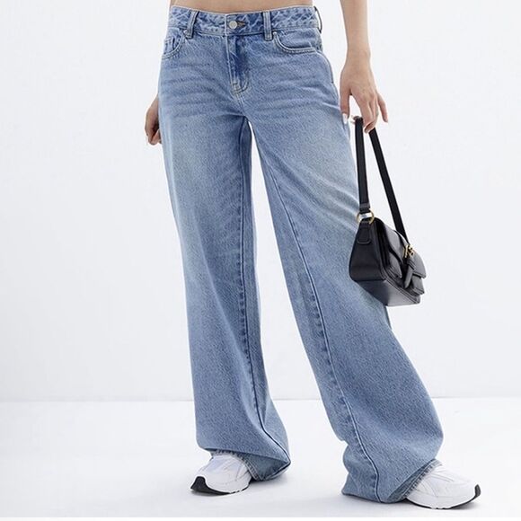 Pacsun Low Rise Baggy Tik Tok 100% Cotton Light Wash Denim Wide Leg Jeans Size28 - Picture 1 of 12